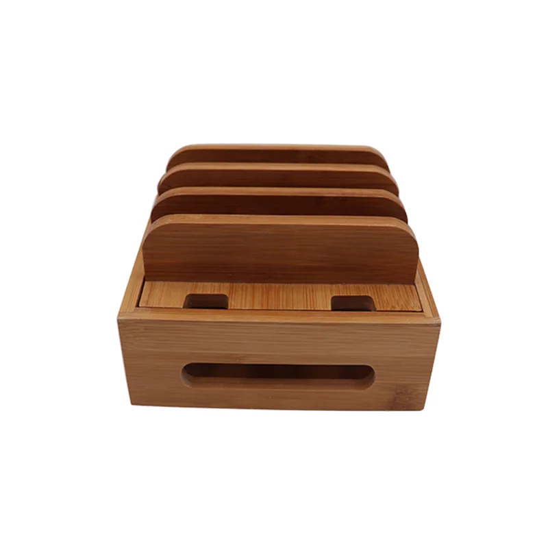 Bamboo Multifunction Charging Station for Multiple Devices Organizer Desk Docking Stand for Cell-Phone Charger