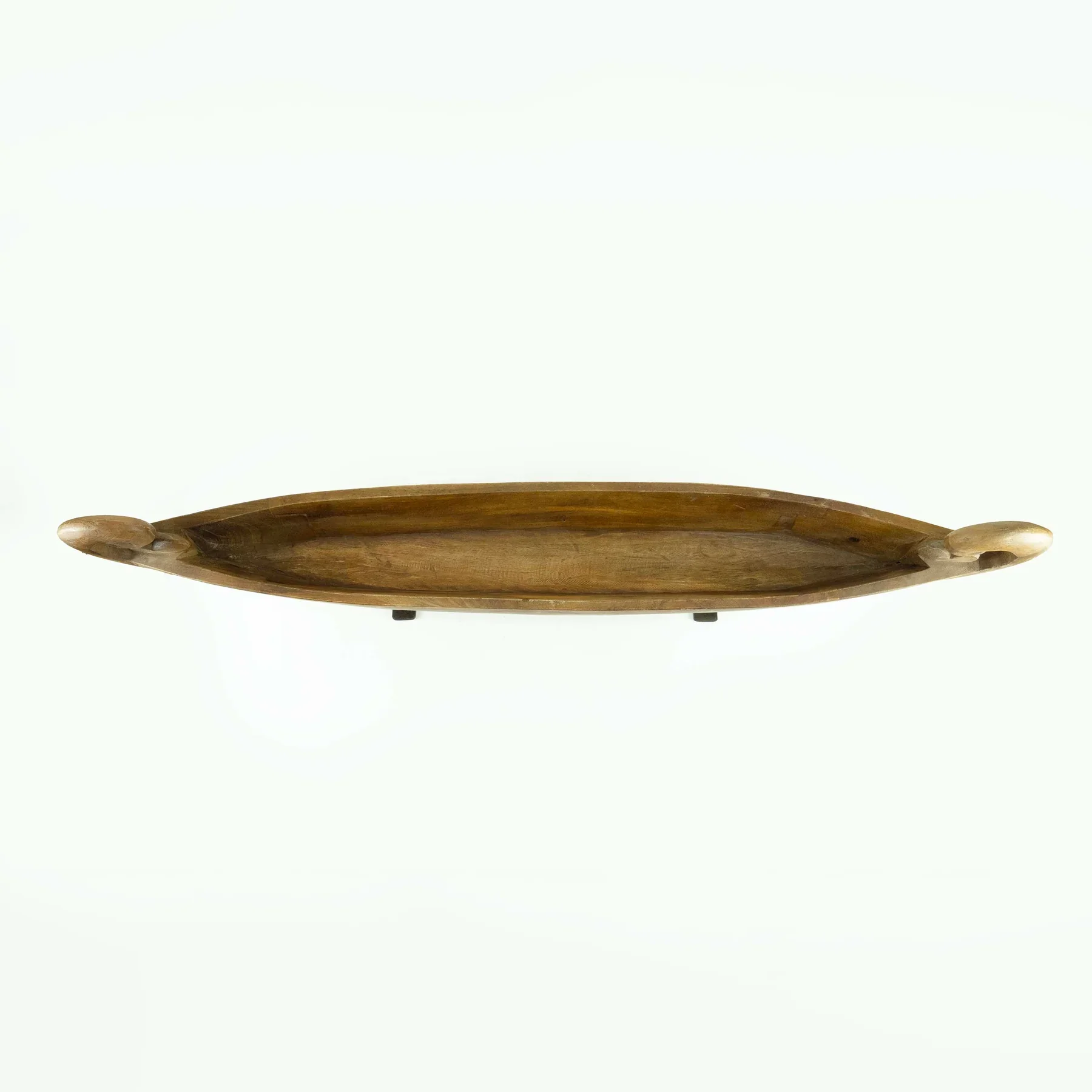 Eco-friendly Modern Wooden Serving Tray Boat Shape with Iron Stand Natural Mango Wood Color for Living Room Kitchen Bedroom