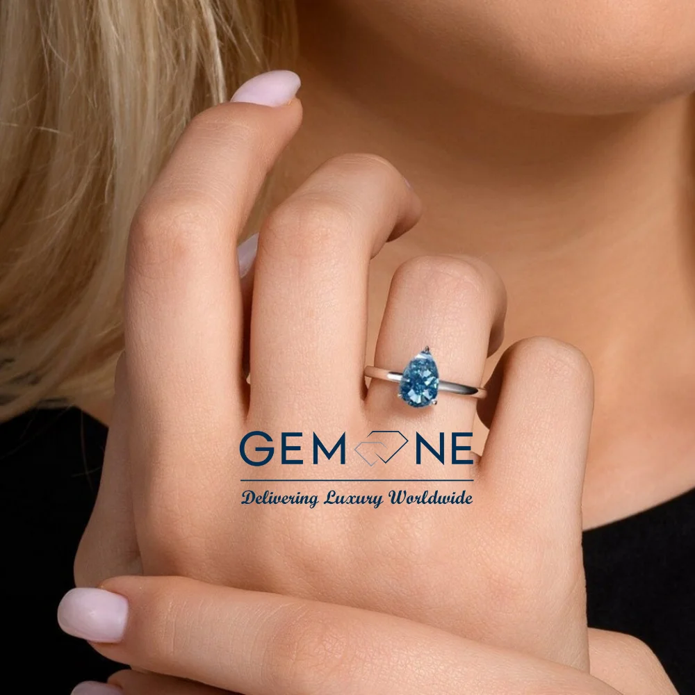 1 Carat IGI Certified Fancy Pear Shape Blue Color Lab Grown Diamond Solitaire Ring 14k Solid Gold,Diamond Solitaire Wedding Ring