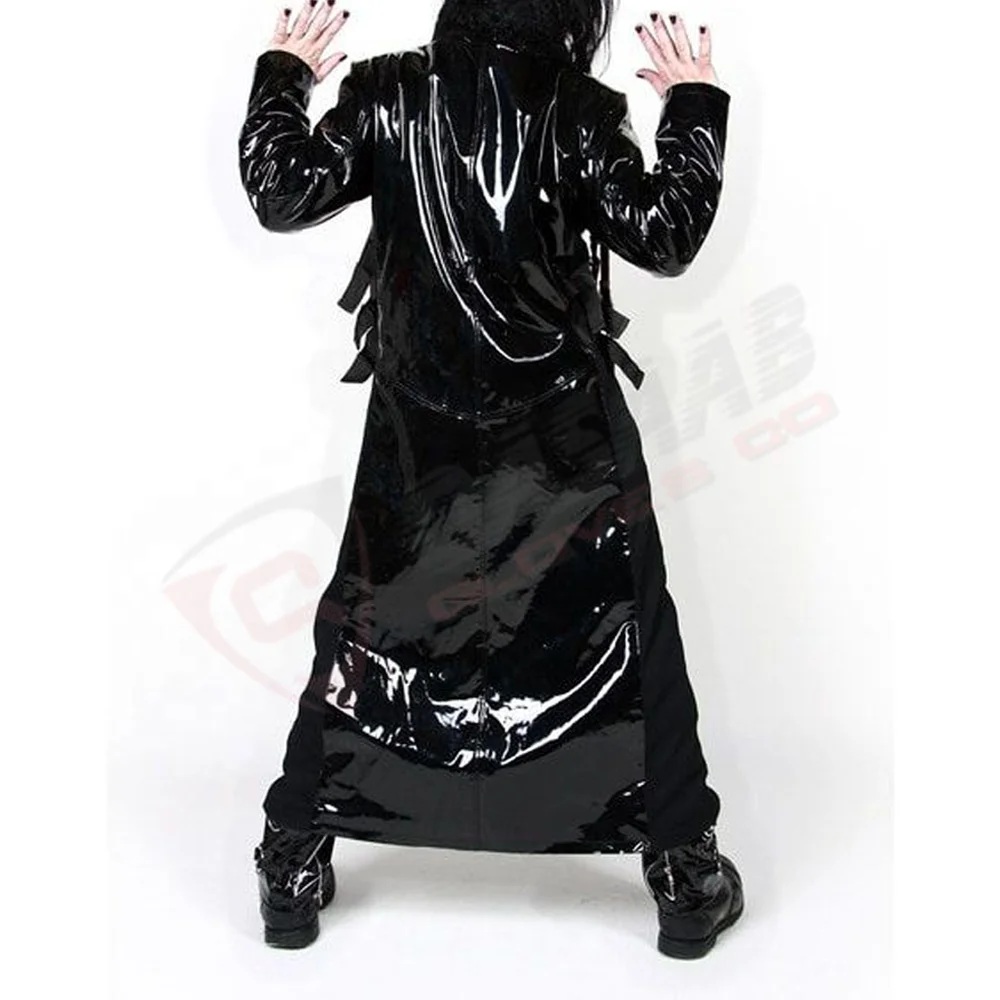 Blacked Goth-fetished Leather Men Trenched Gothic-Coat