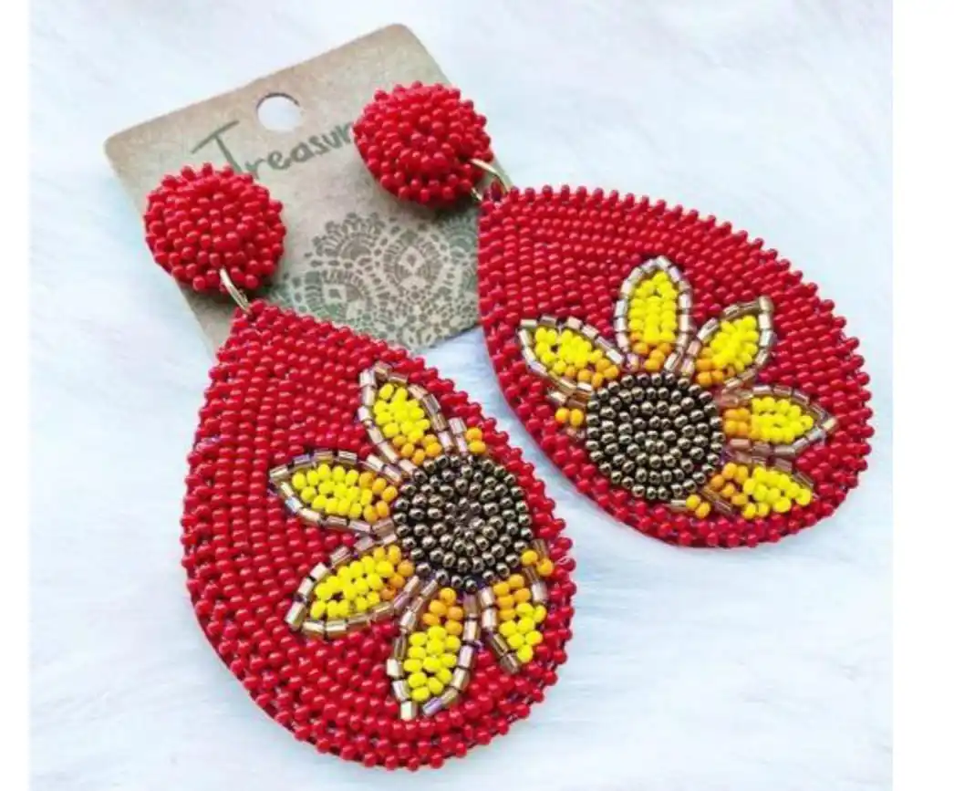 South western Beaded Sunflower Earrings & Colorful Patterns Custom Designs Authentic Native Beaded Jewelry ready to ship