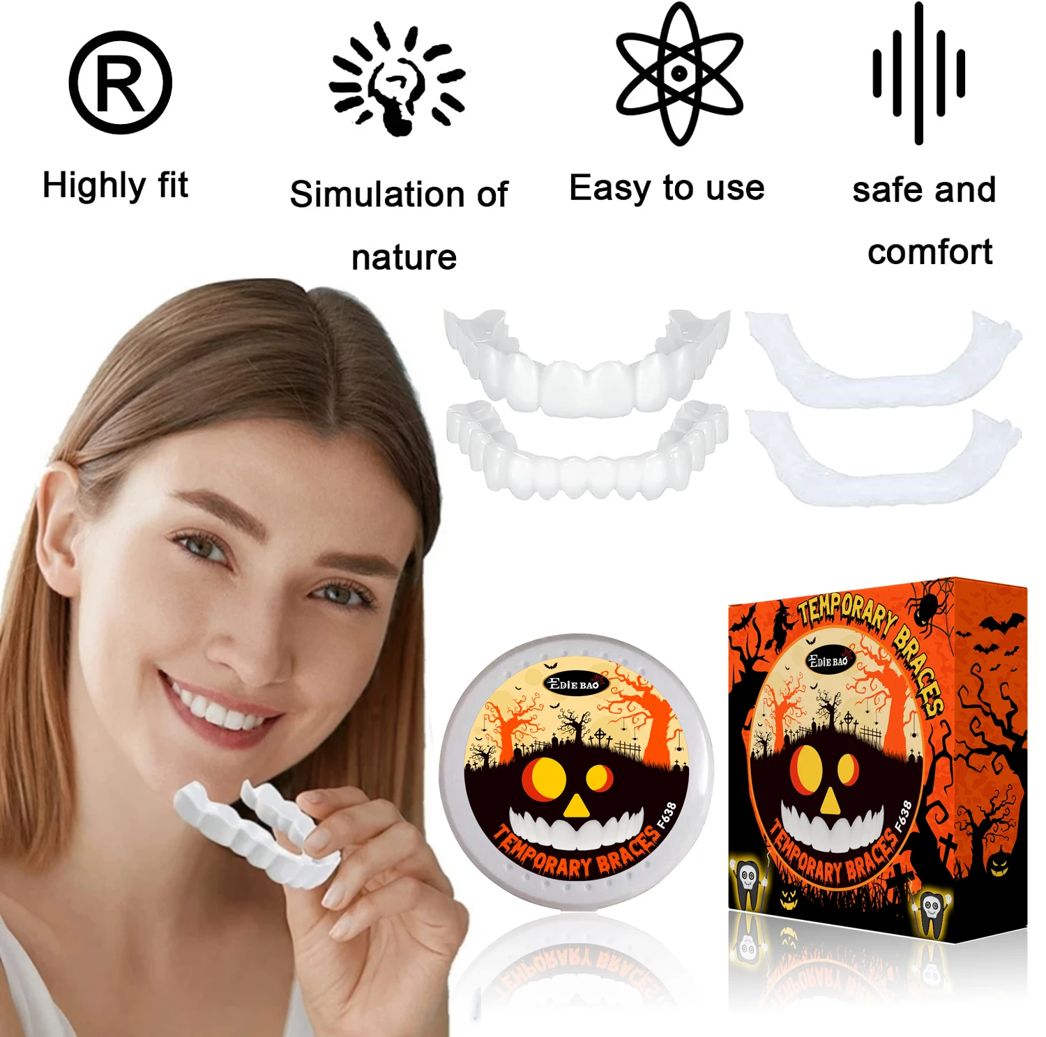 Ediebao Perfect Fit Teeth Whitening Fake Tooth Cover Snap On Silicone Smile Veneers Teeth Upper Tool False Tooth Cover Oral