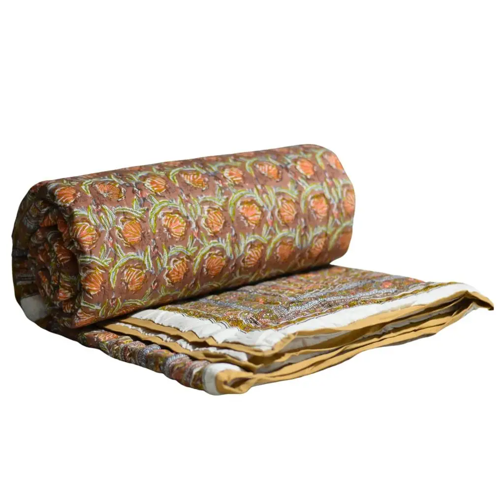 Handmade 100% Cotton Quilt Set 90*108 Inch Size Quilted Block Print Bed Cover for Home High Quality Duvet/Blanket