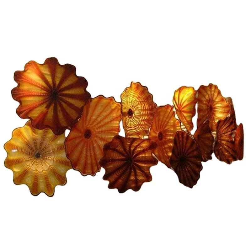 Оптовая продажа цена необычные Рука выдувное Мурано Стеклянные Настенные тарелки с цветами пластины Wall Art для домашнего декора гостиной