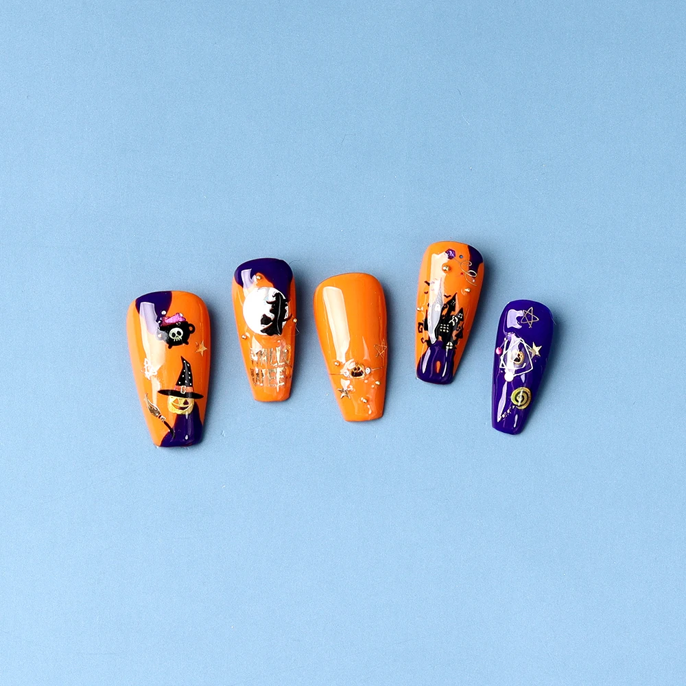 ShineB High Quality Professional Nail Art Remeber halloween hologram Nail deco stickers with Witch Pumpkin Spider Zombie Skull