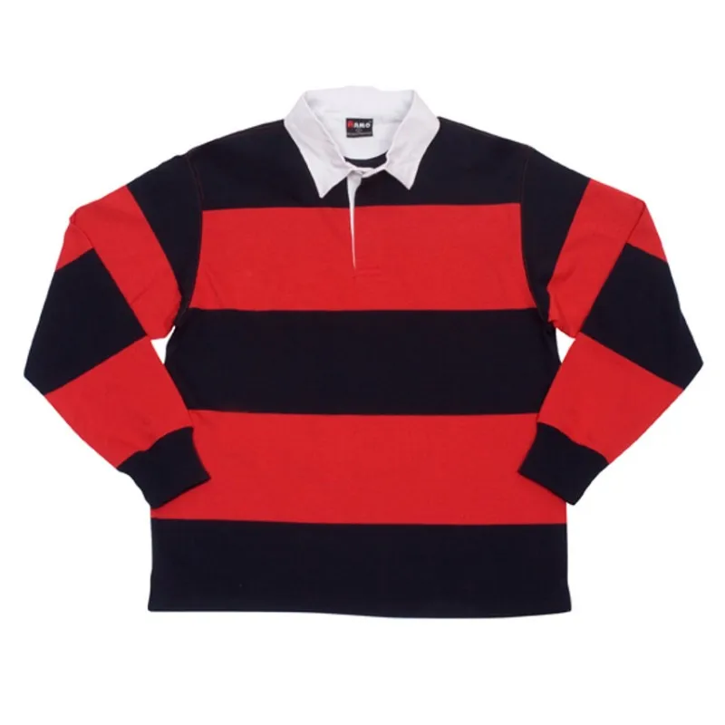 Wholesale custom striped rugby jersey adults kids fully dye sublimation printing polyester fabric long sleeve polo shirt