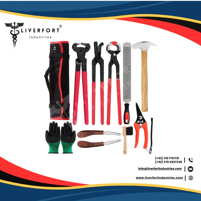 12pcs Veterinary Instrument Set Farrier Roll Pack Hoof Trimmers Rasp File Horseshoe Brush Hoof Knife Mouth Unloading Pliers Nail