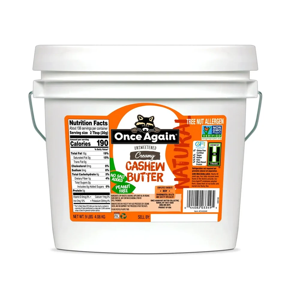 Высококачественное несладкое масло кешью без соли безглютеновый веганский Кошер упакованный в 9 фунтов арахисовое альтернативный объем P