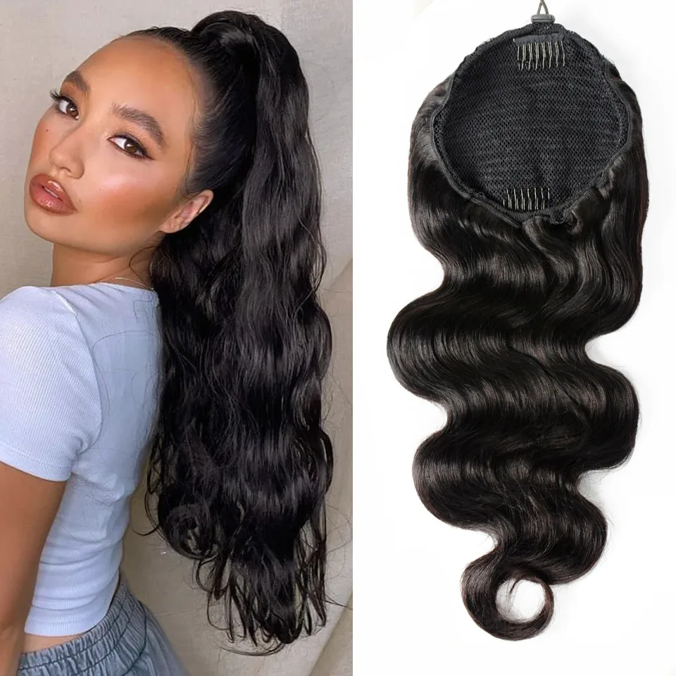 Wholesale drawstring pony tail wigs vietnamese virgin hair extensions wrap around ponytail human hair