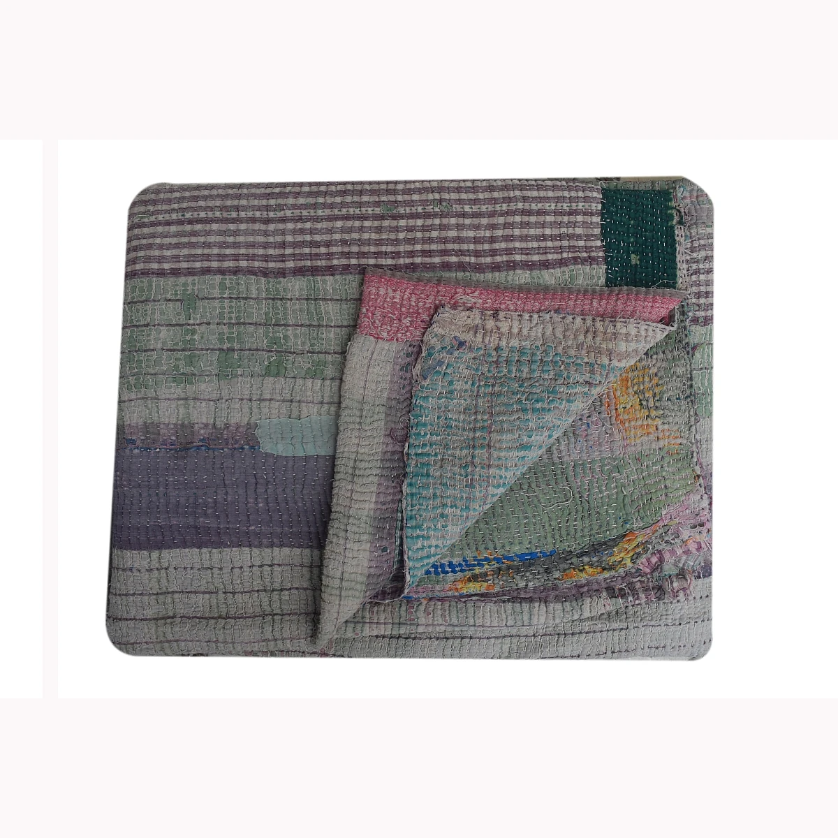 Hand beaded assorted color patchwork evergreen restful ethic reversible vintage kantha quilts throw bed spread