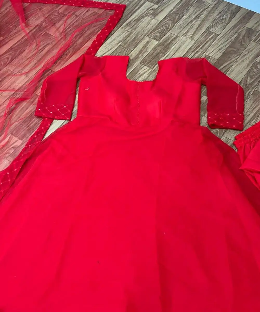 Latest design beautiful orange color embroidery work border long gown with dupatta for Indian women in ethnic garment