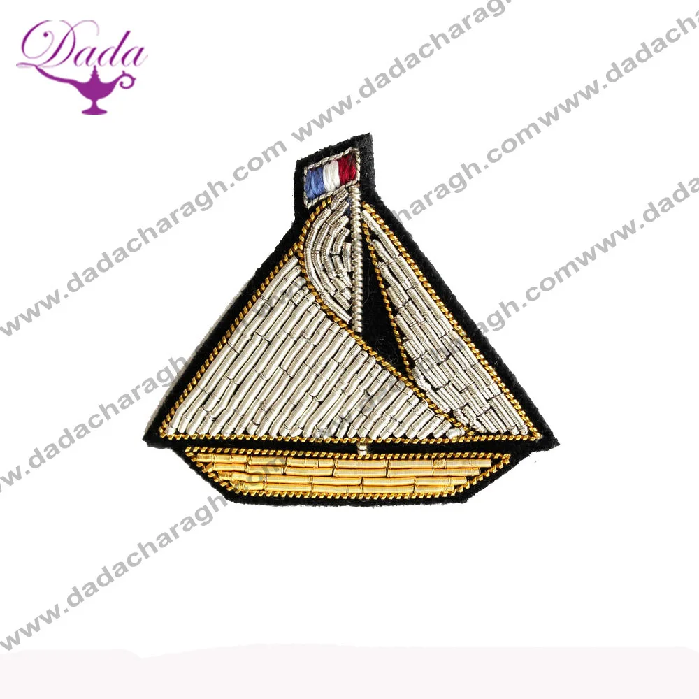 Blue capsule brooch hand embroidery brooch badges Bullion wire fashion jacket Indian China embroidered patches blazer crest gold