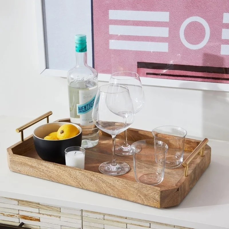 With Handle Wooden Tray Farmhouse Decor Food Drinks Fruit Serving Platters Storage For Hotels Restaurant