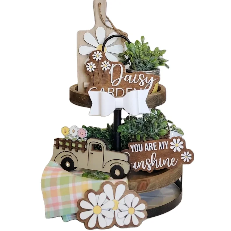 summer decor Daisy Garden Daisy decor  tiered tray wood signs
