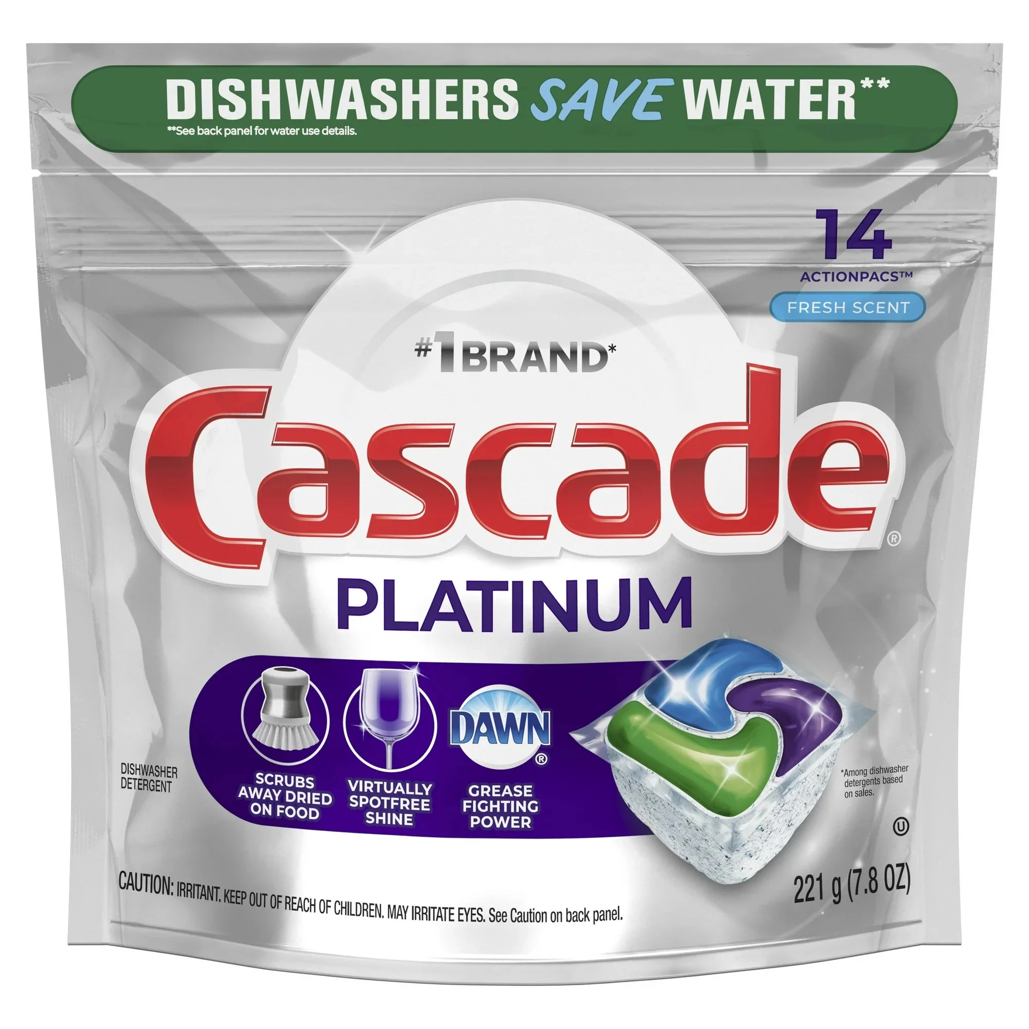 Cascade Platinum Action Pacs, Dishwasher Detergent, Fresh Scent, 14 Count