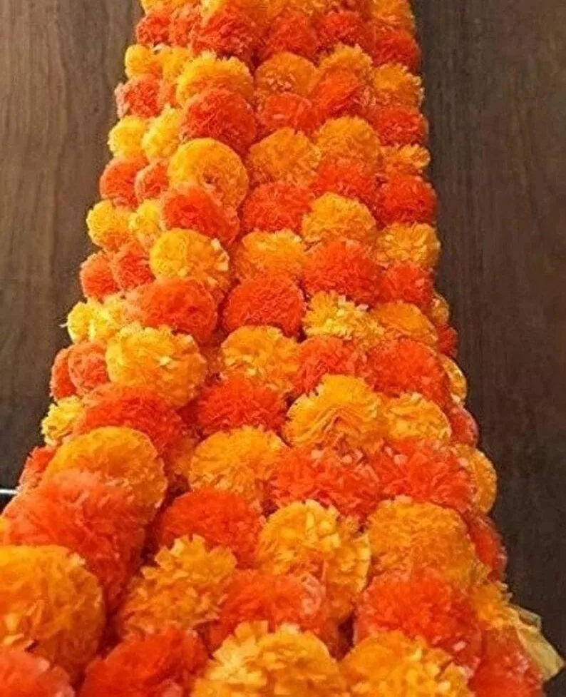 Marigold Flower Wholesale Artificial Marigold Flower Decor Garlands Vine Wedding Indian Event Decoration Flower Garland String