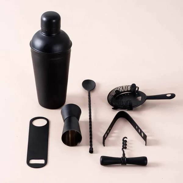Amazon Top Seller Custom 7 Pieces Luxury Bartender Kit Matte Black Boston Cocktail Shaker Set with Bar Tools Accessories