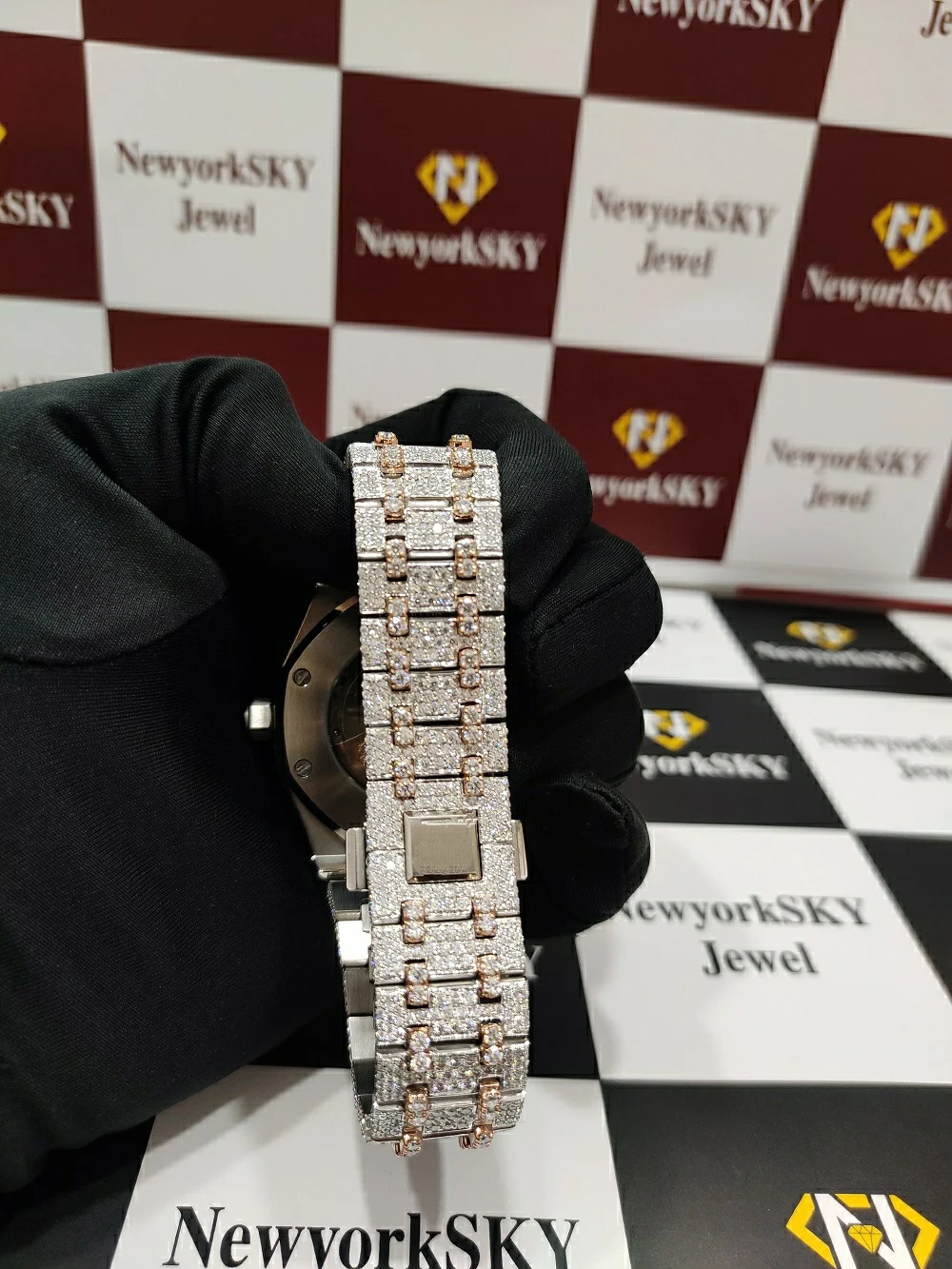 Latest Design Luxury Customize Stainless Steel VVS Moissanite Diamond Micro Setting Iced Out Hip Hop Wrist Watch For Women