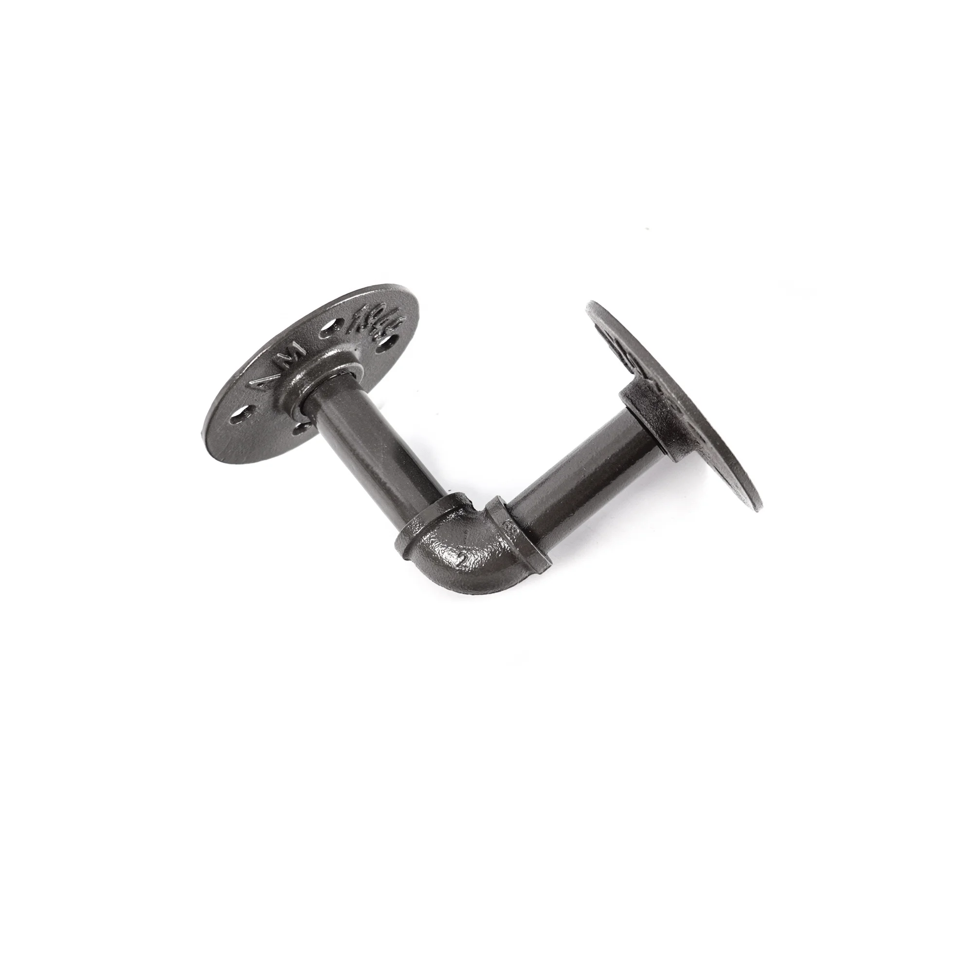 Industrial Vintage 2-Storied Wooden Etched Steel Tube Wall Shelving Unit