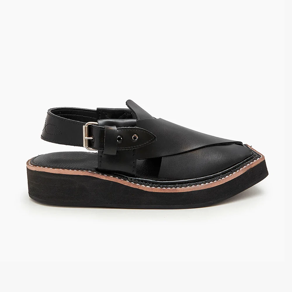Height increasing men Peshawar sandal anti slippery pu chappal black color rubber sole buckle strap shoes Pakistani culture