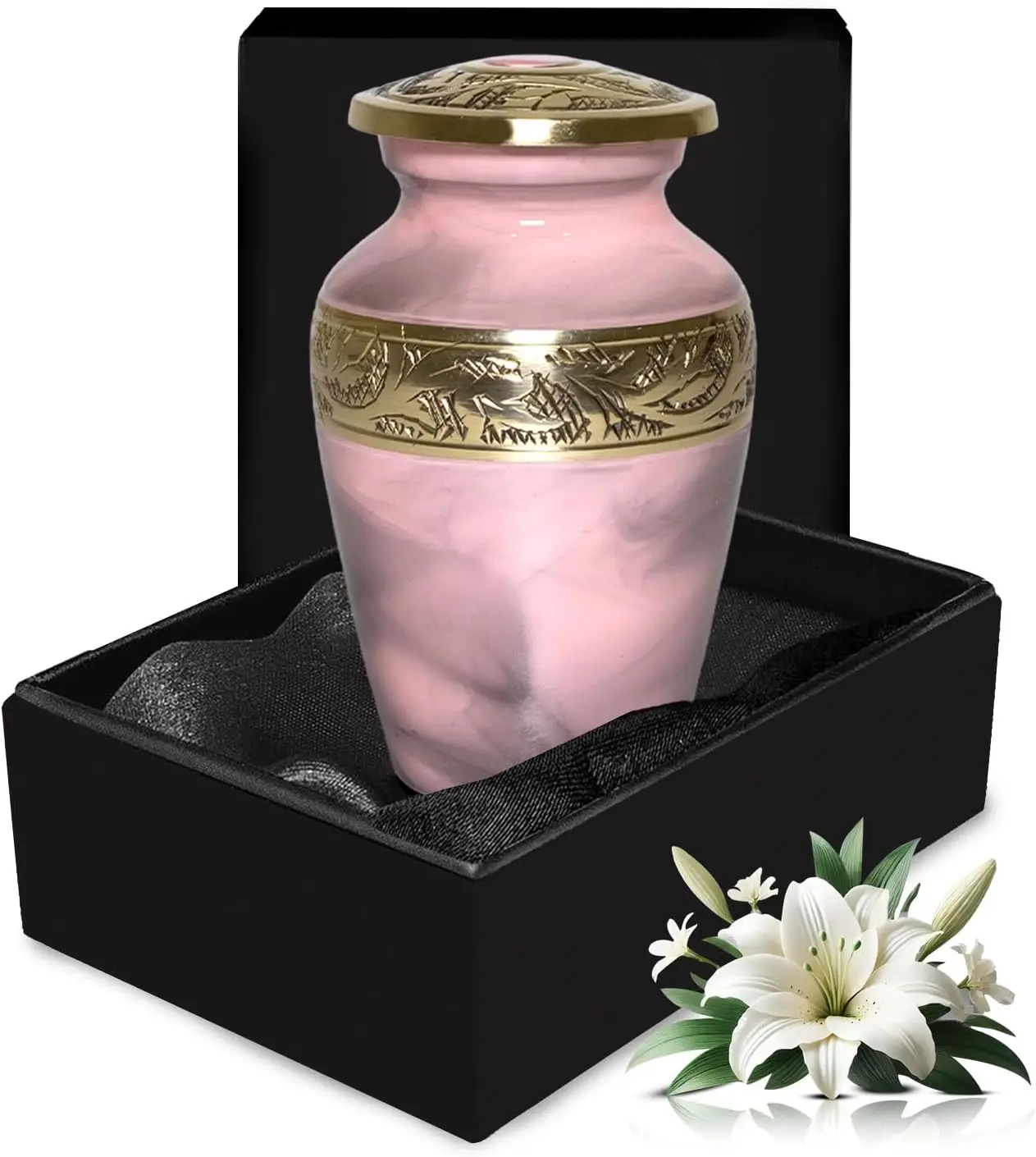 Light Pink Brass Keepsake Cremation Urn for Ashes Hand Engraved Metal Mini Urn with Box Wholesale Funeral Urns Manufacturer