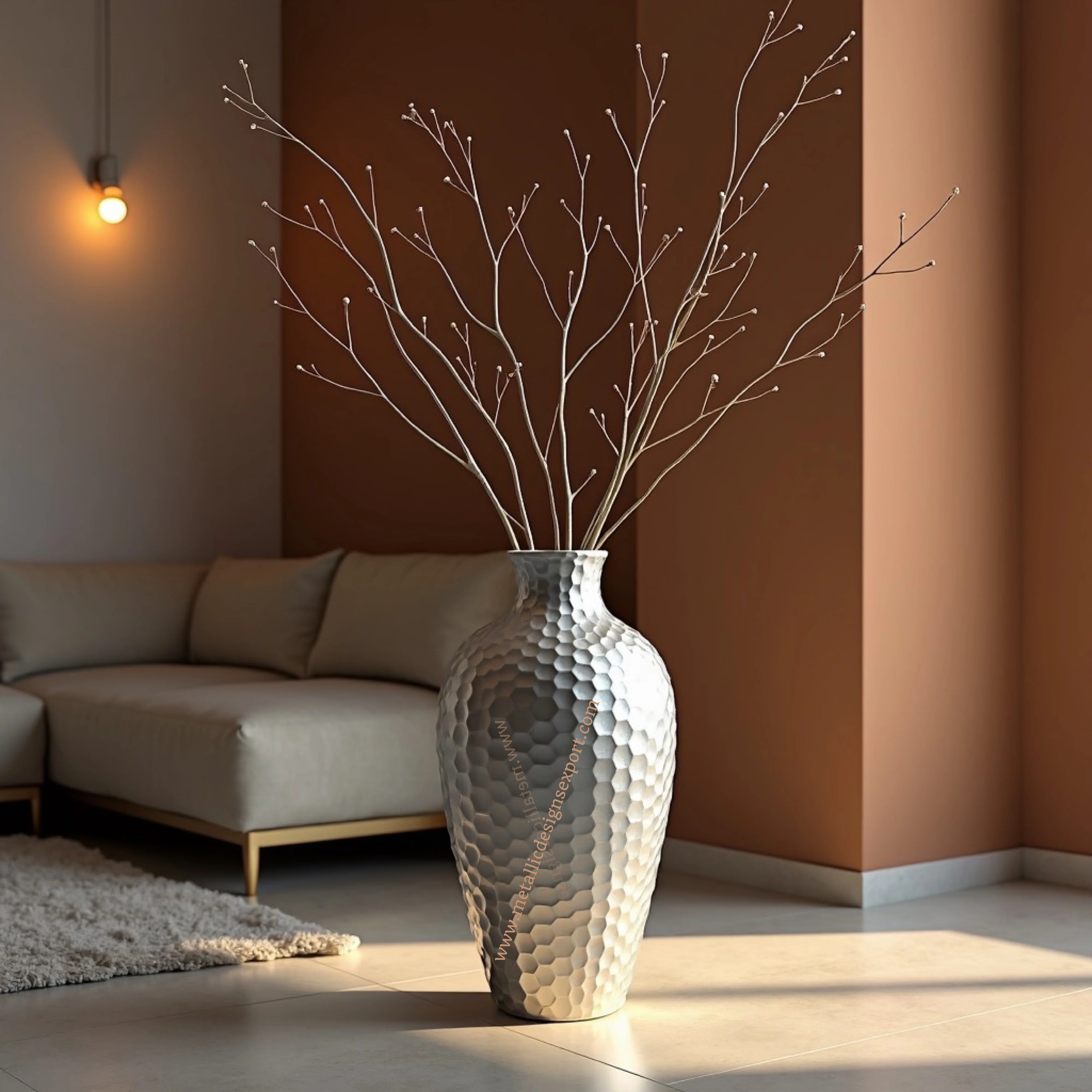 Hammered Silver Gradient Metal Flower Vase Modern Textured Design, Elegant Decorative Accent for Homes & Offices