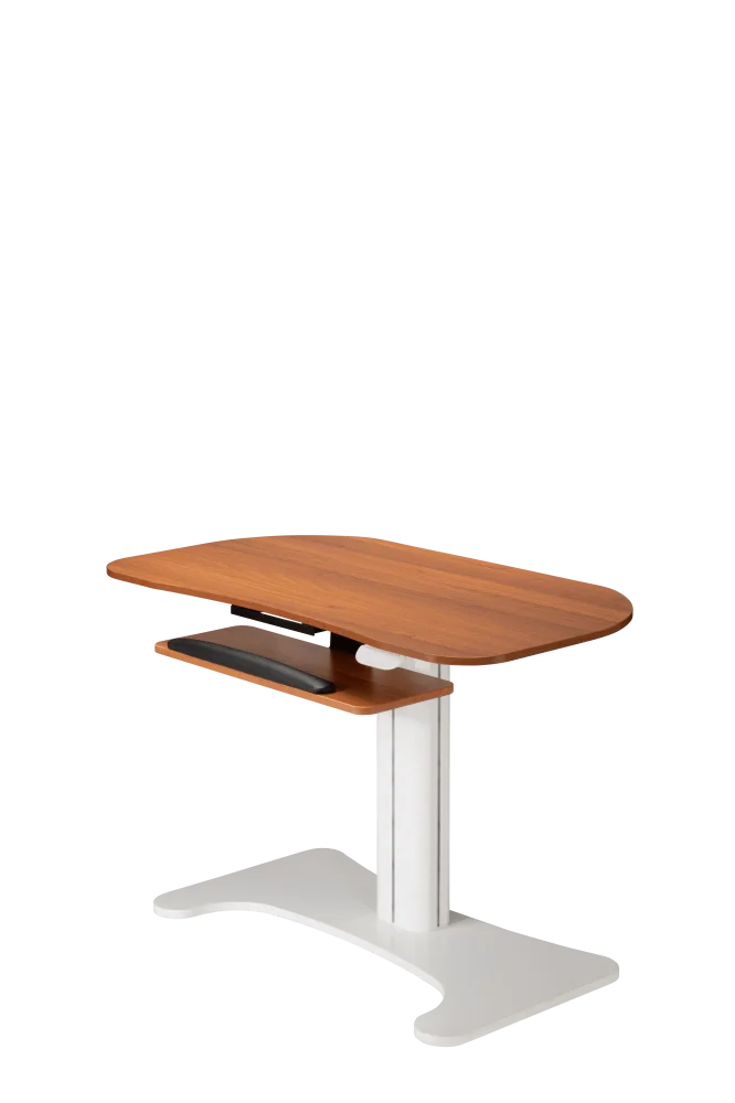 Wooden Pneumatic Sit Stand Desk Height Adjustable Desk Single Leg Table One Column with H Shape Base Computer Desk