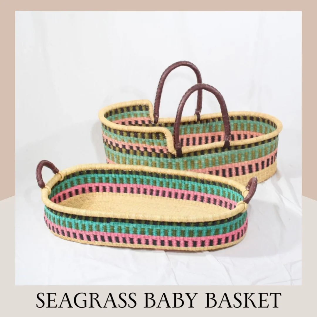 Woven Seagrass Moses Baby Basket with Washable Changing Mattress Storage for Wardrobe Use and Clothing