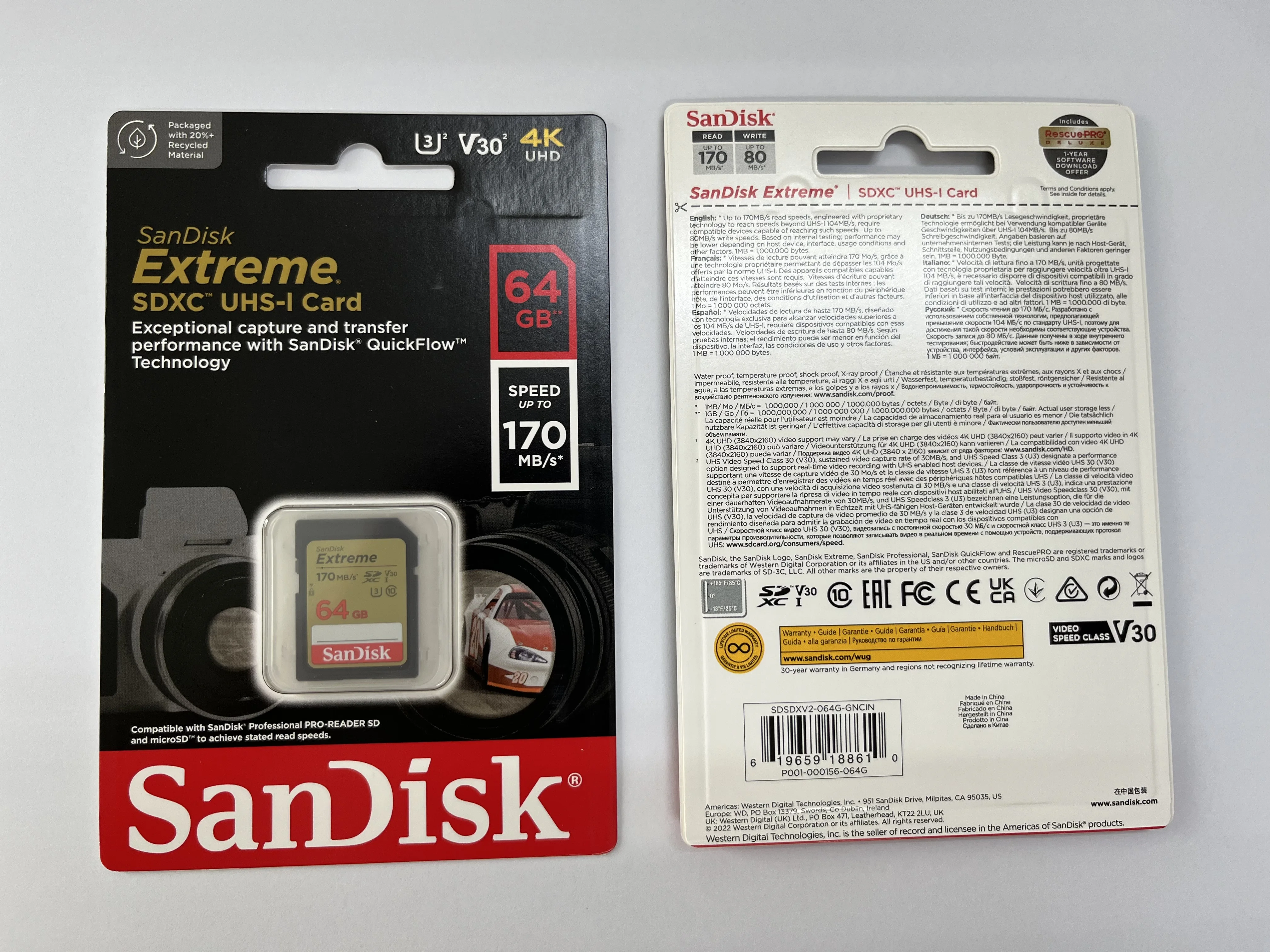 100% Оригинальный двойной флеш-накопитель Sandisk SDSDXV2-064G-GNCIN SD слот для карт памяти U3 V30 64 Гб R170W80