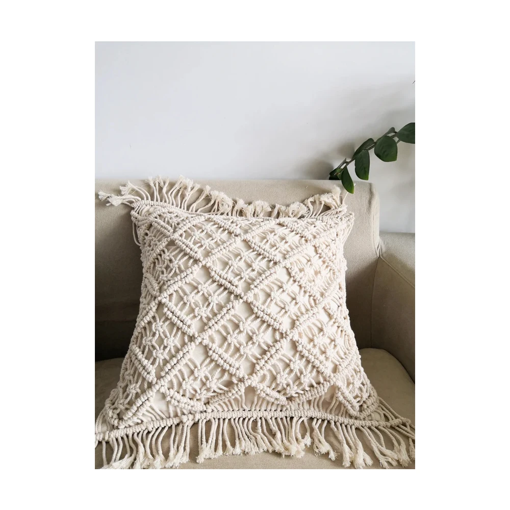 Handmade Macrame Pillow Cover Boho Cushion Cover 100% Cotton Wedding Pillow Cover At Best Price