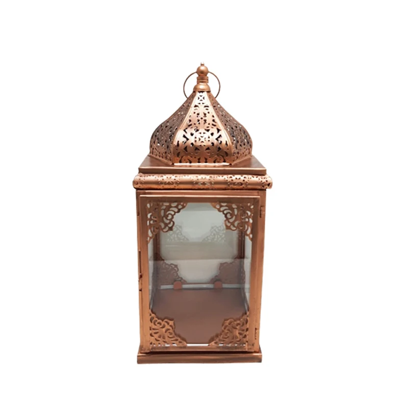 Wedding Decorative Glass & Iron Promotional Moroccan Lantern With T-Light Holder Large Size Gold Colour for Home Decoration
