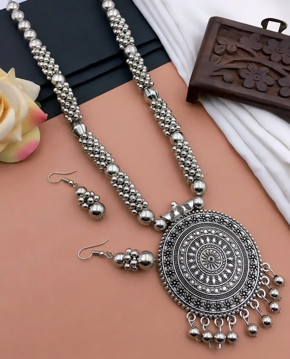 Indian Jewelry Oxidized Silver Polish Designer Party Figure Beautiful Look Fancy Style Fashion Jewelry Oxidized Necklaces Sets