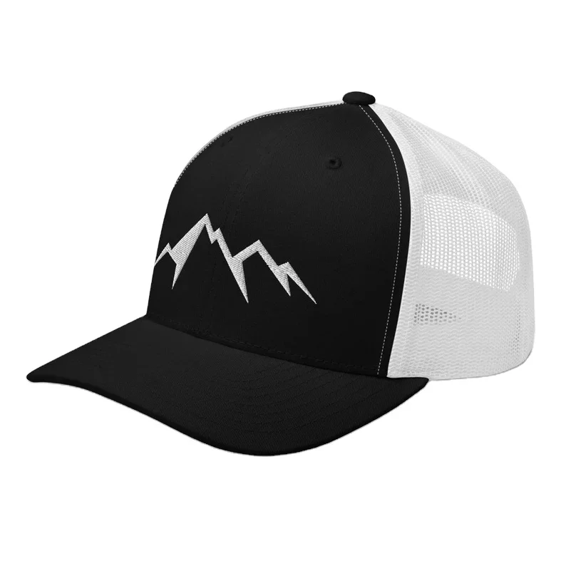 Mountain Range Trucker Hat Outdoor Adventure 6 Panels Curved Brim Black Fabric White Mesh High Quality Gorras Vietnam Headwear