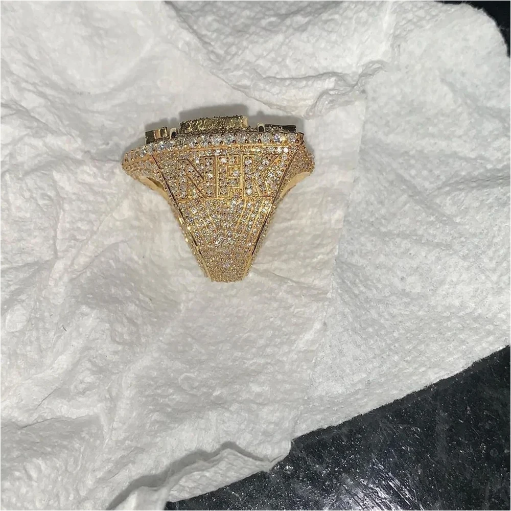 Factory Outlet 14k White Gold Champion Solid Full Ice Out Diamond Ring With Real Vvs Moissanite Diamond Ring For Men