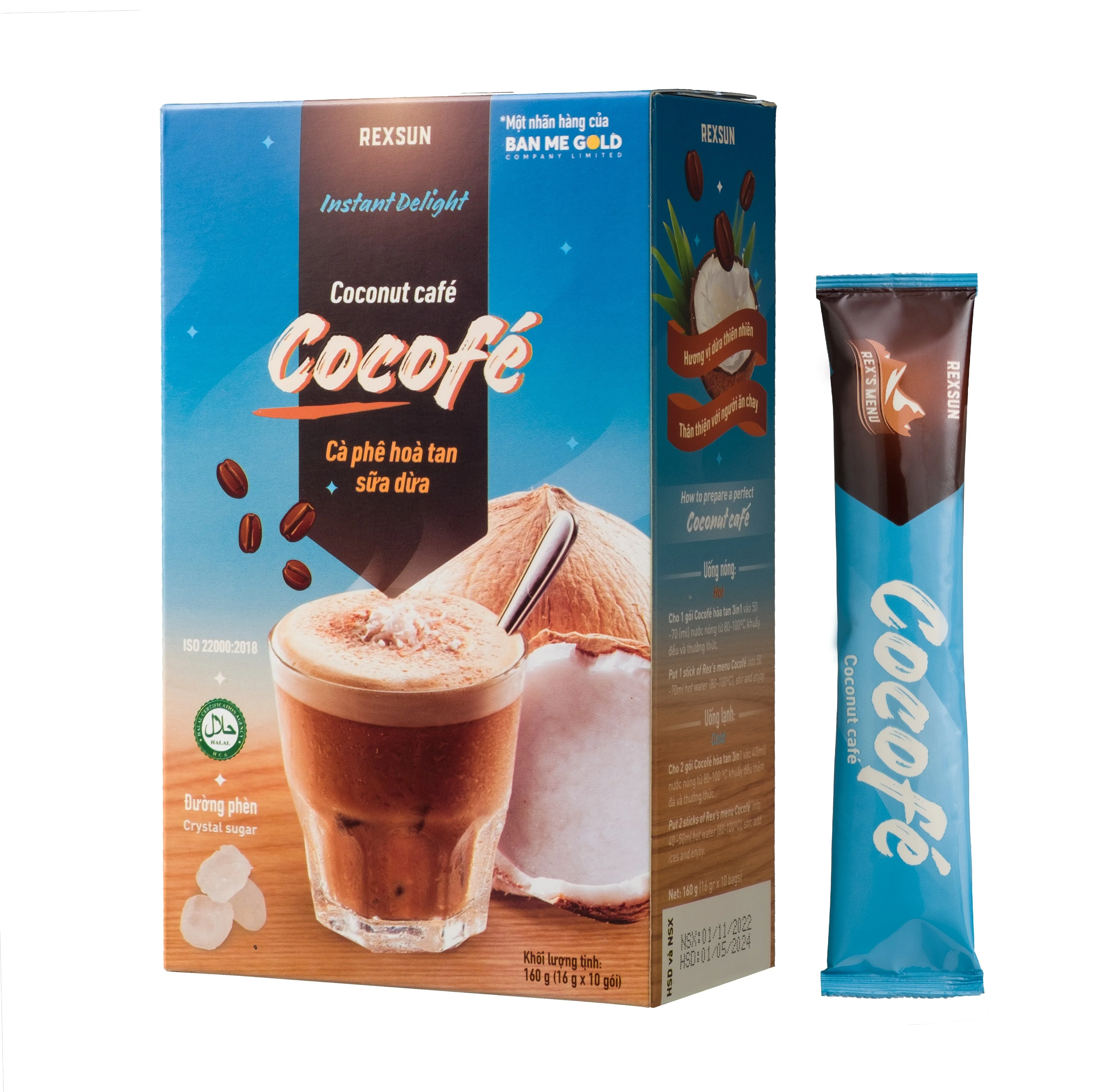 Viet Namese Signature Drink Instant Delight Cocofe 10 Sticks X 16g/Box, Coconut Instant Coffee with Slightly Fat and Sweetness