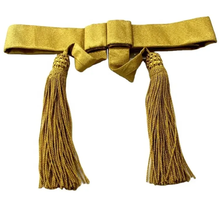 custom  waist belt Sash with metallic tassel and brass fittings wholesale waist Sashes red Crimson gold