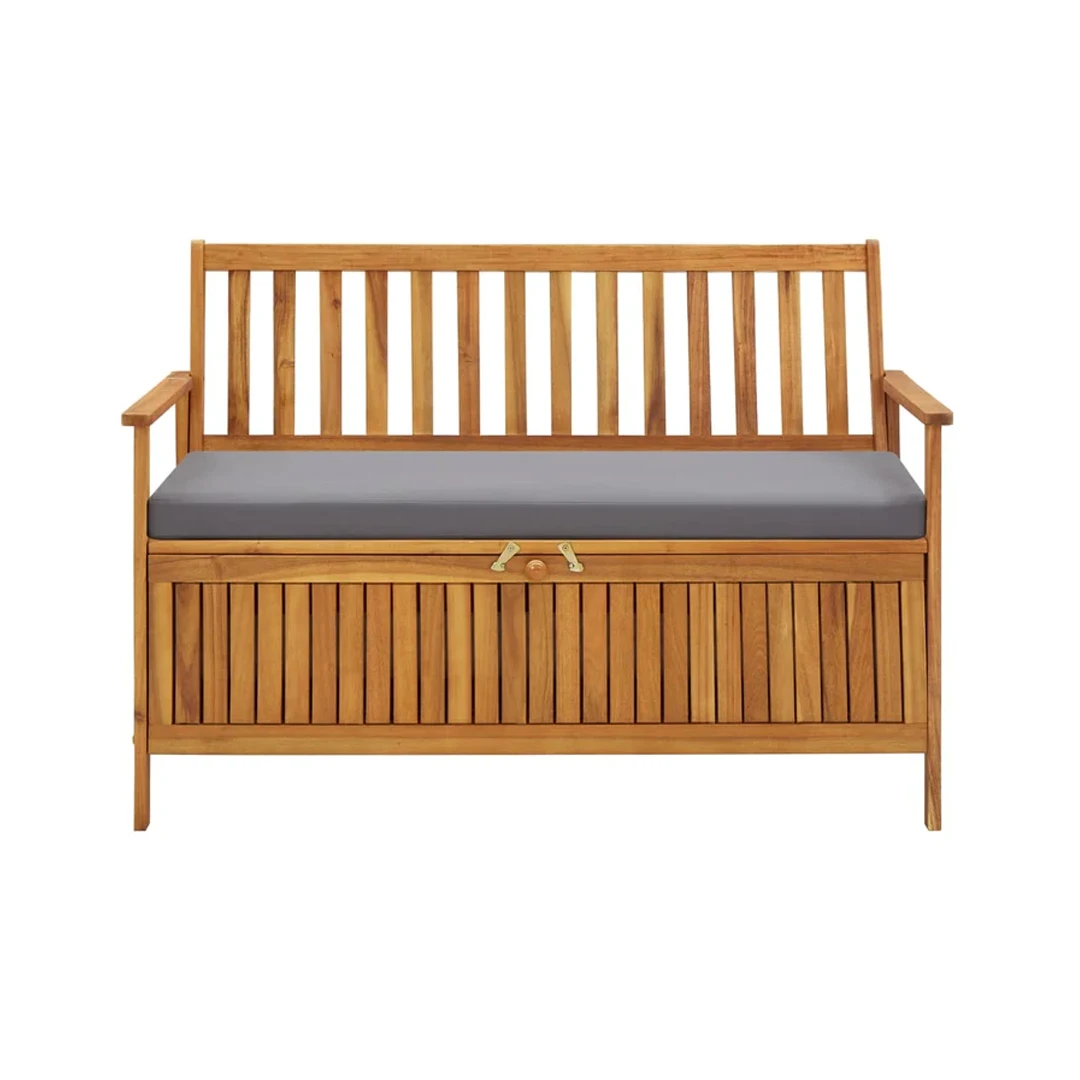 Teak Solid Wood Slatted Garden Storage Bench With Armrest Highly Durable Comfortable Bench