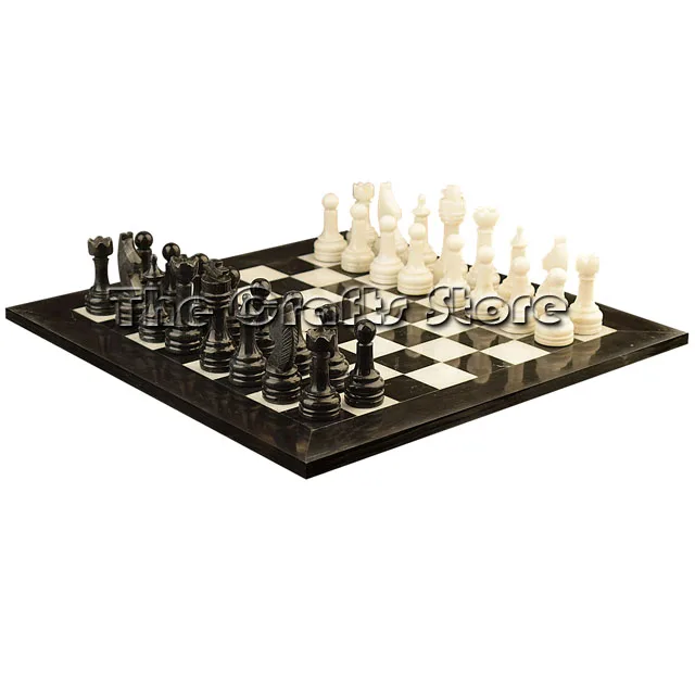Marble & Onyx Natural Stone Hand Made Luxurious Black & White Chess Set With Staunton Series  Chess Pieces