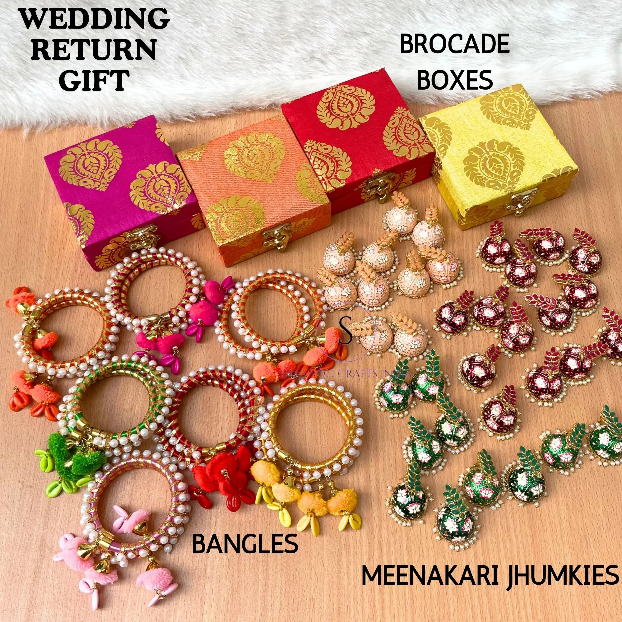 New Arrival Indian Style Handmade Designer Wedding Favour Combo Of Printed MDF Box With Bangle and Earrings For Gifts
