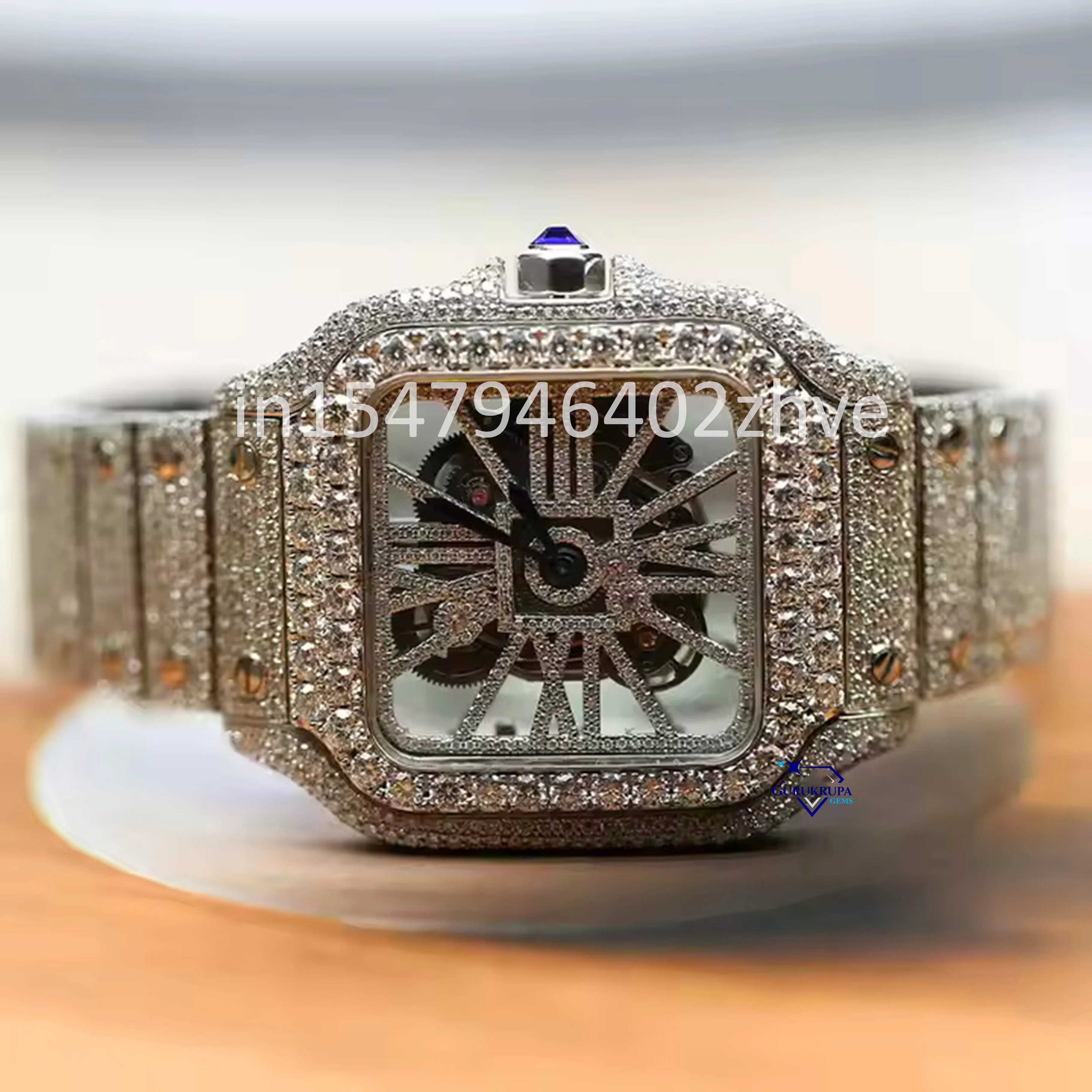 Classy hip hop mechanical wrist watch fully iced out with natural diamonds enhanced vvs clarity wore for any occasion for men