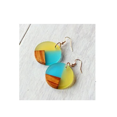 Round Wooden and resin Drop Earrings Boho Women Simple Colorful Resin Beads Pendant use for hot sale