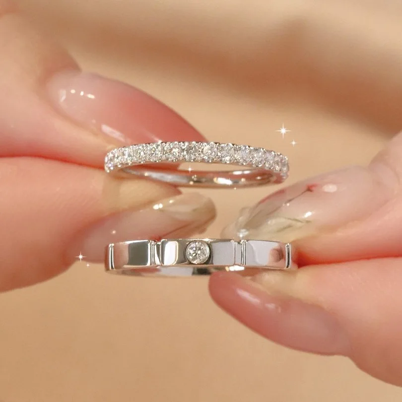 S925 sterling silver sparkling niche couple wedding ring moissanite diamond ring female versatile pair of rings