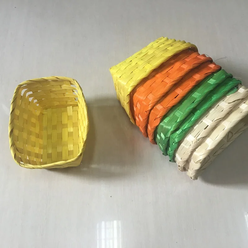 Bamboo Basket Decorative Small Basket Rectangle Shape Decoration Storage Natural Weaved Handmade Arts & Crafts Holder Gifts Pack