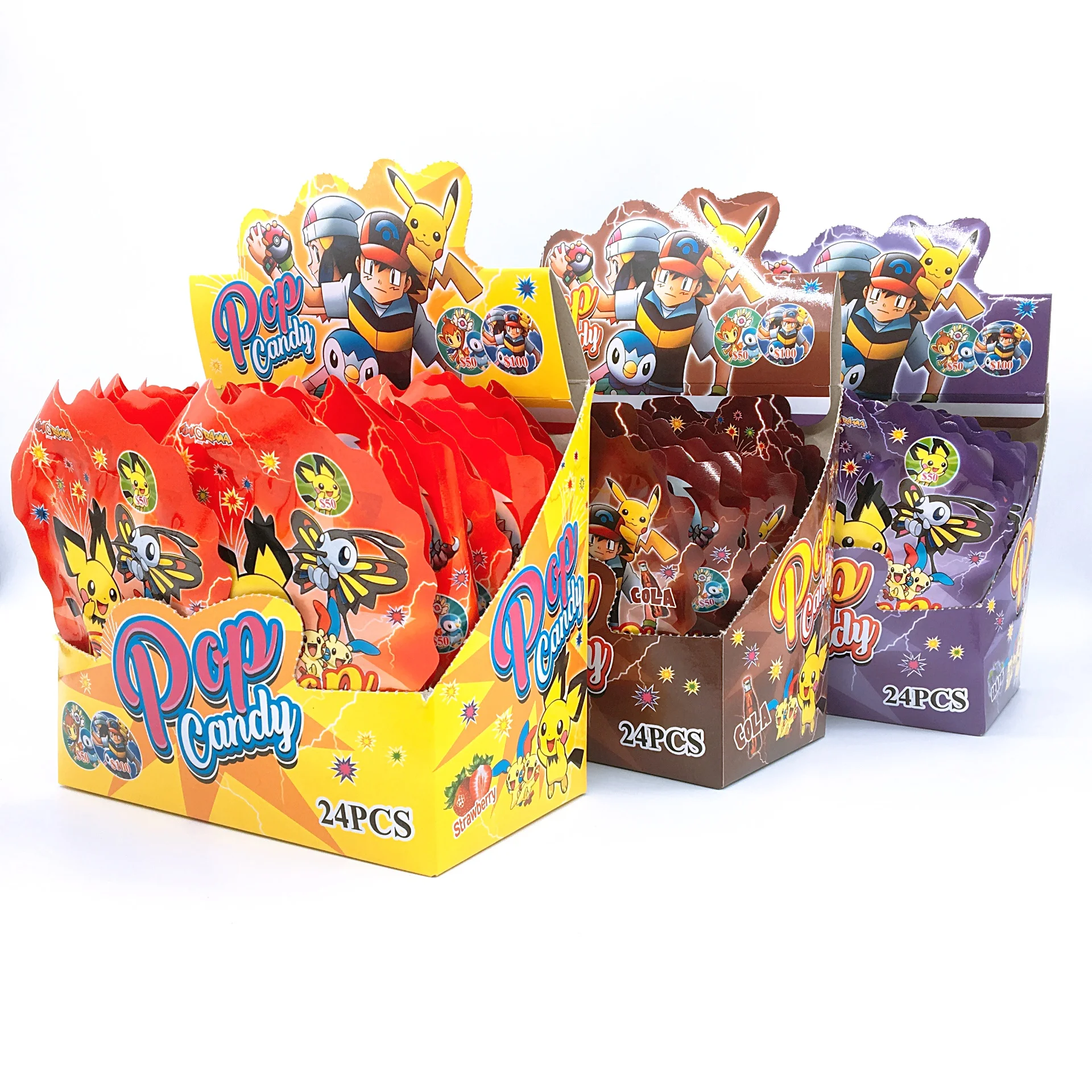 Hot Sale Cartoon Packing Mixed Fruit Flavor Popping Candy with Tattoos or Cards in Box