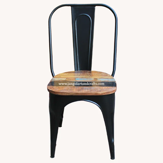 Factory Wholesale Cheap Price Industrial Vintage Stackable Outdoor Indoor Chairs Black Painting Metal Iron Dining Room Chairs