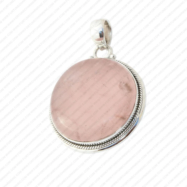 925 Sterling Silver Pendant with Rose Quartz Pink Stone Pendant in Round Cut Fine Pendants & Charms for Her Wedding Gift For Her