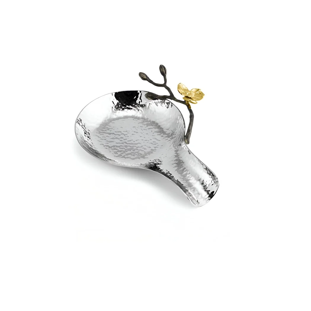 Nickel Plated Designer Tableware Spoon Rest For Holding Spoons Stand Kitchen Accessories Floral Design Spoon Holder