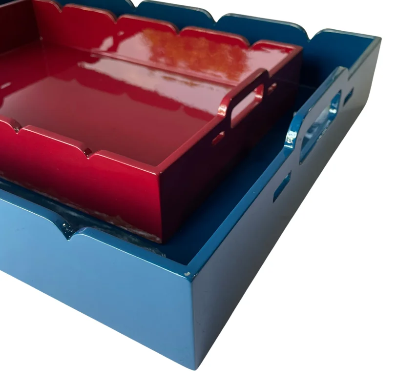 Premium Luxury Lacquer Items Customized Design MDF Wooden Scalloped LACQUER TRAY With High Glossy Finish Serving decor