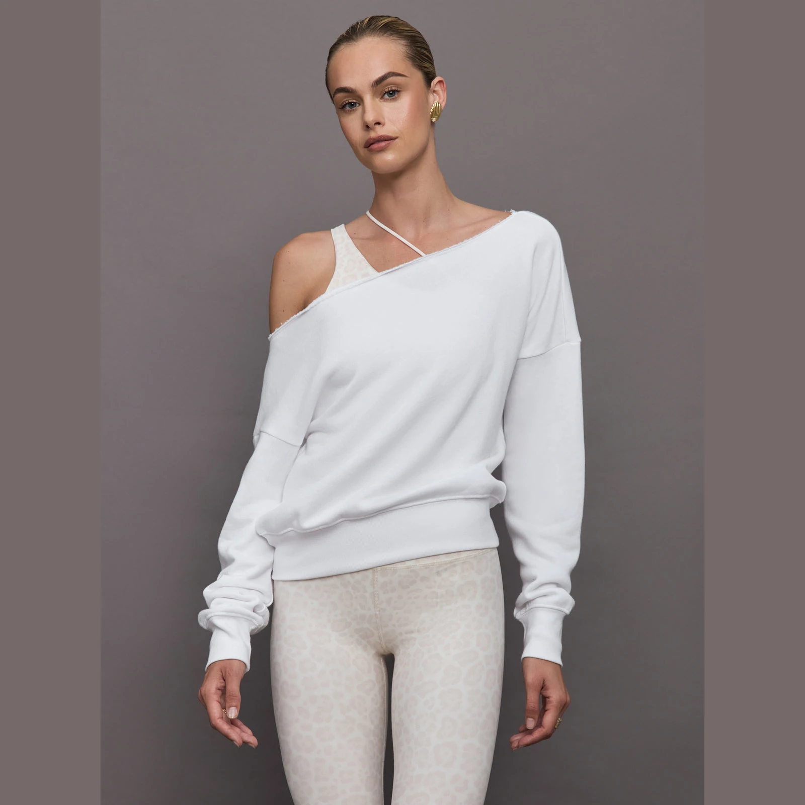 Женская Толстовка с длинным рукавом и открытыми плечами на заказ, мягкий пуловер с вышивкой и стразами, повседневная одежда на весну и зиму