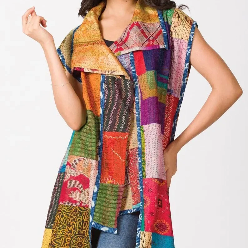 Reversible Silk Kantha Vest Jackets Coat Like Women And Girls Wear Office Wear